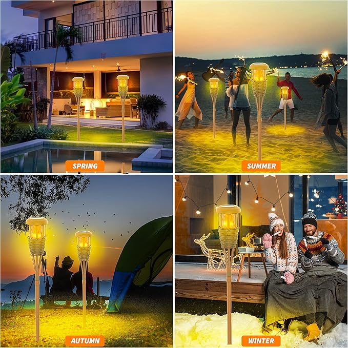 Solar Outdoor Lights, Solar Torch Lights Outdoor Flickering Flame, Outdoor Decorations for Patio Path Yard - 8 Pack