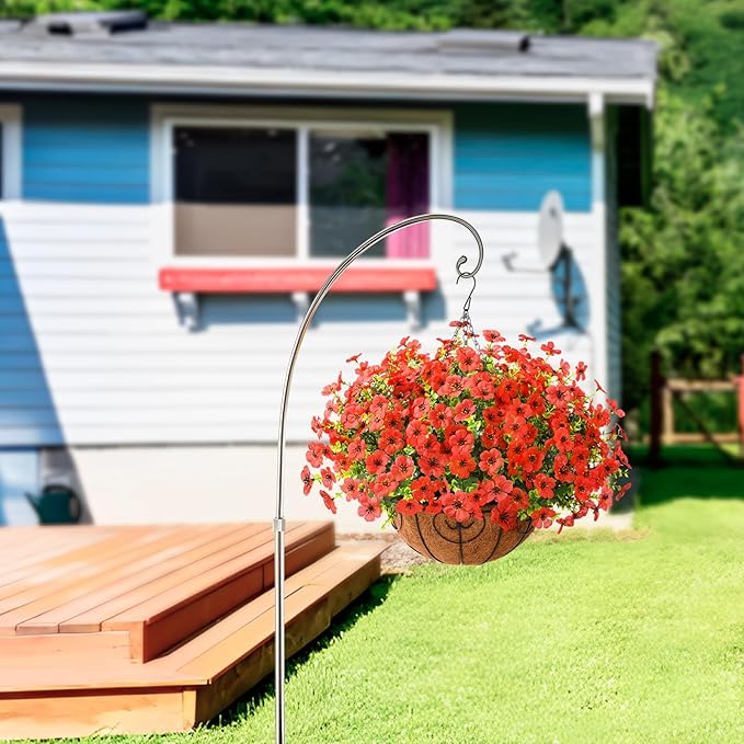 Artificial Faux Hanging Plants Flowers Basket Outdoor Porch Garden Spring Decoration, Fake Silk Daisy in Planter Realistic UV Resistant for Outside Home Patio Balcony Yard(Red)