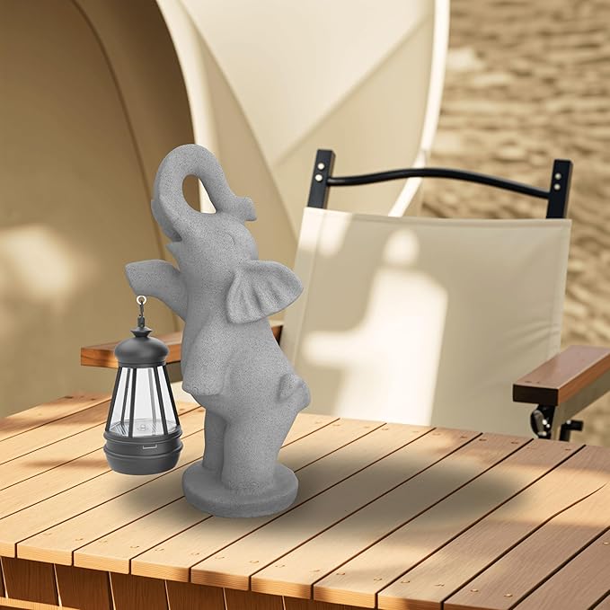 Solar Garden Statue 10 Inch Elephant Decor for Outside Yard Decoration Outdoor Unique Housewarming Gardening Birthday Gifts for Women Grandma