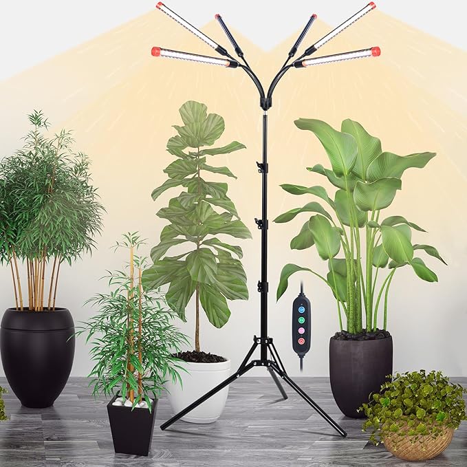 6-Head Grow Lights for Indoor Plants with Stand 54W, LED Plant Grow Light for Tall Houseplants, Bonsai Tree, Full Spectrum Growing Lamp with 4,8,12 Hr Timer, 24"-64" Adjustable Height