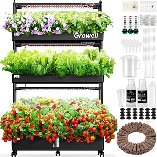 Growell Large Hydroponics Growing System Kit, 90 Pods Vertical Hydroponic Garden with 2 Light Modes Grow Light, Auto Circulating Water System, 40L Indoor Gardening System for Herb Vegetable Fruit