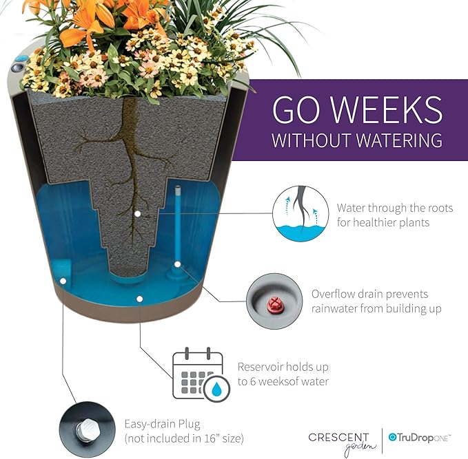 Crescent Garden Dot TruDrop Indoor/Outdoor Planter, Self-Watering Plant Pot, 16 Inches, (Old Bronze)
