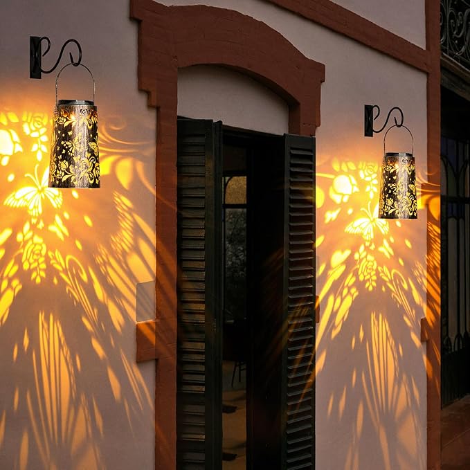 Solar Lanterns Outdoor Butterfly Garden Metal Hanging Light for Yard Patio Backyard Porch Pathway Decor Women Grandma Gifts