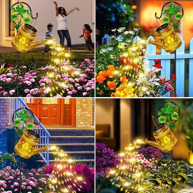 Solar Watering Can Lights Outdoor Garden Decor, Large Frog Hanging Lantern with Shepherd Hook, Waterproof Garden Lights for Outdoor Landscape Pathway Yard, Garden Gift for Mom Grandma