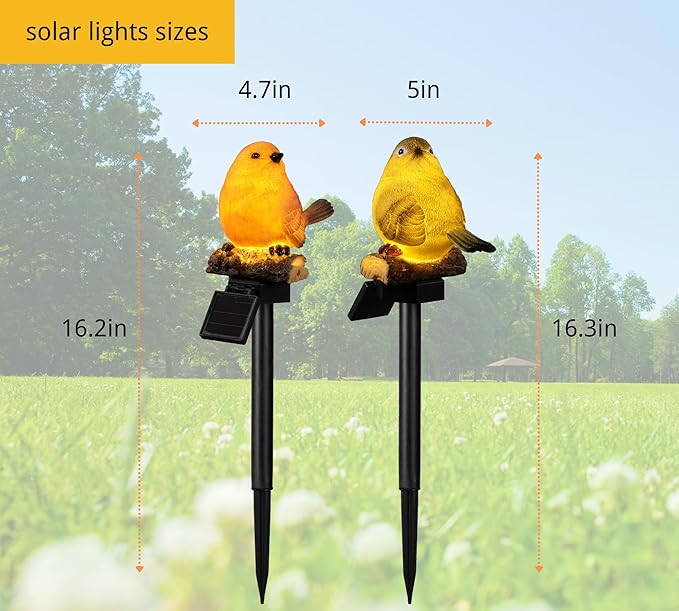 Garden Bird Figurine Solar Stake Lights Outdoors Decorative Yard Solar Waterproof Light Garden Decor Outside Solar Decorations Color Warm Tone Solar Lights Gifts for Women, Green, RJ-23116