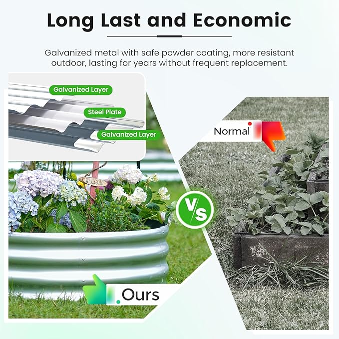 KING BIRD Raised Garden Bed with Wall Trellis Galvanized Planter Garden Box Outdoor for Gardening, Climbing Vegetables, Flowers 3.94x2.95x0.98 Ft, Silver