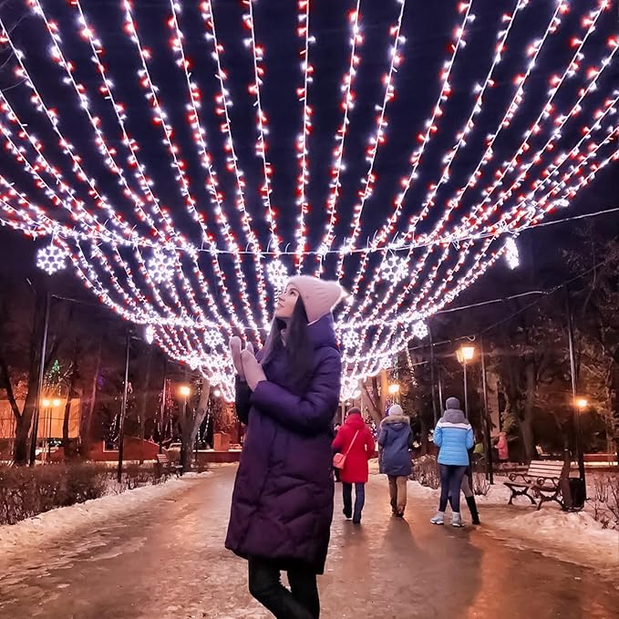 300 LED Christmas Lights Outdoor - 99ft Extra Long Christmas String Lights 8 Modes Plug in Waterproof Fairy Lights with Timer Memory for Indoor Outside Bedroom Home Party Decoration, Red&White