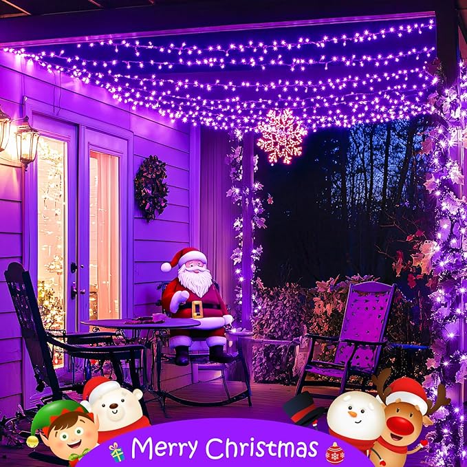 JMEXSUSS 400 LED Halloween Lights, 8 Modes Purple String Lights Indoor,132ft Purple Lights Outdoor Waterproof for Halloween, Christmas,Party,Xmas Tree Lights Decor, EXS-S-0400-R