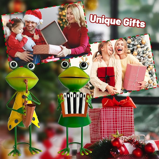 HONGLAND Metal Frog Garden Decor - Metal Frog Outdoor Statue -Funny Garden Frog Decorations - 3D Frog Figurine - Christmas Holiday Housewarming Gifts Lawn Patio Yard Garden Decor (Saxophone)