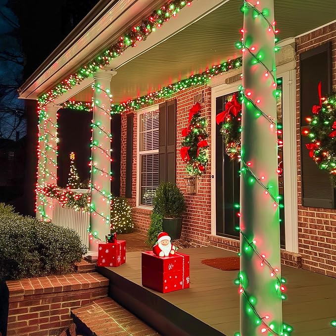 JMEXSUSS 200 LED Red and Green Christmas Lights Outdoor, 66ft String Lights Indoor Clear Wire Plug in for Bedroom Party Christmas Tree Decorations