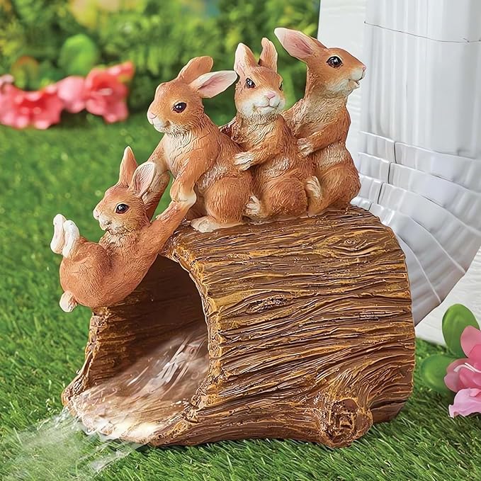 Elenon Rabbit Decorative Gutter Downspout Extension Statue, Animal Gutter Guardian Rain Downspout Extender, Garden Splash Block Outdoor Sculpture for 3" × 4" Down Spouts Decor