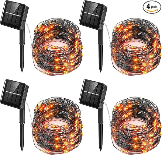 Twinkle Star 4 Pack Outdoor Solar String Lights, Total 160FT 480 LED Solar Powered Christmas Decorative Fairy Lights with 8 Modes, Waterproof Light for Xmas Patio Yard Wedding Party, Orange