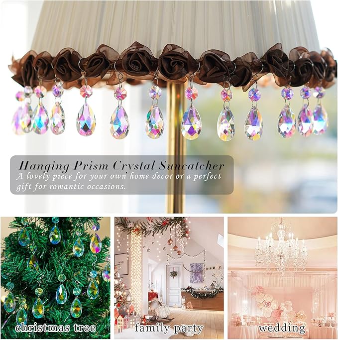 20Pcs Chandelier Crystals,38mm Colorful Teardrop Crystal Chandelier Pendants Parts Beads,Hanging Crystals for Chandeliers