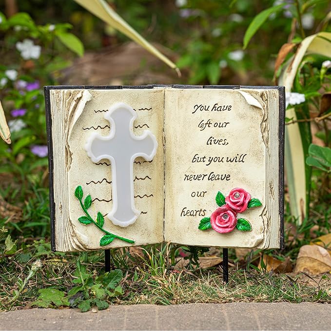 Outdoor Solar Bible Cross Garden Stakes Lights, Waterproof Memorial Grave Decorations Gifts for Cemetery Outdoors Lawn Yard Home Patio Decor
