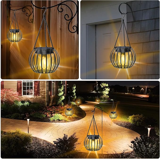 UBright 2 Pack 15" Solar Lights Outdoor Decorative Metal Solar Lanterns Outdoor Waterproof Hanging Lights for Outside Lanterns for Garden Yard Patio