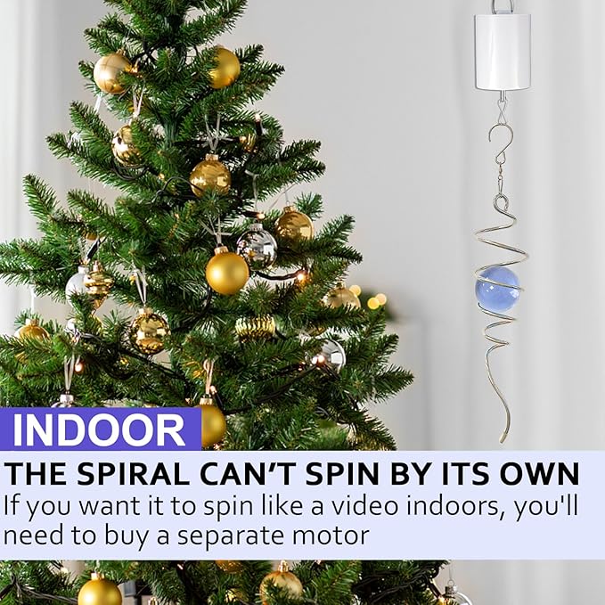 Gazing Ball Spiral Tail Wind Spinner,Decorative Wind Spinner 11inch Tail and 2 inch Glass Orb.Indoor Outdoor Wind Spinner Tail Sun Catcher Garden Decoration-13 inch Height(Purple)