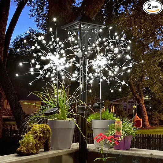 Anordsem Solar Fireworks Lights Outdoor: Garden Light Waterproof for Yard Outside - LED Starburst White Lighting Patio Pathway Decor 2 Pack - Sparkler Gardening Gifts for Women Homeowner