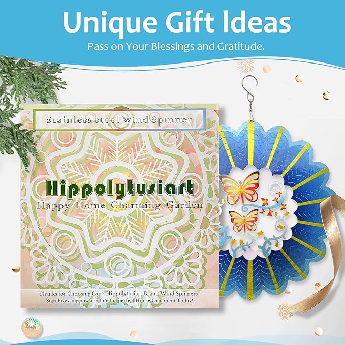 Butterfly Wind Spinner Hanging,12In 3D Wind Spinners Outdoor Butterfly Gifts for Women Mom Grandma Wife Father,Mandala Wind Spinner Garden Decorations Yard Art Christmas Ornament
