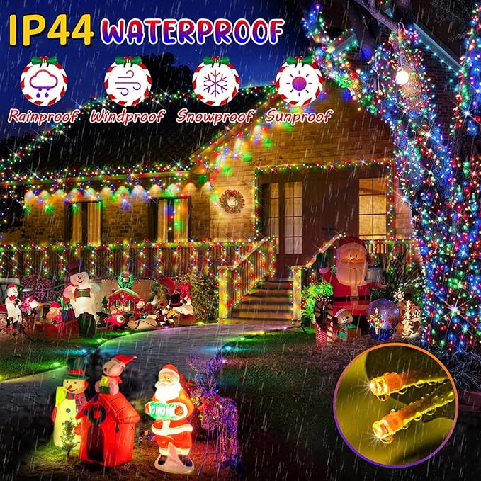 Hezbjiti 337FT 720LED Color Changing Christmas Lights Outdoor, 11 Modes String Lights IP44 Waterproof Fairy Light for Party Tree Garden Wedding Decorations (Multicolor to Warm White, Clear Wire)