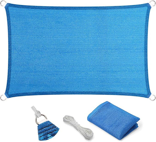 Eden's Decor Straight Flat-Edged Sun Shade Sail Rectangular 12' x 19' Blue UV-Blocking Outdoor Canopy Fabric Cloth Awning for Pergola Patio Garden Backyard Custom Size