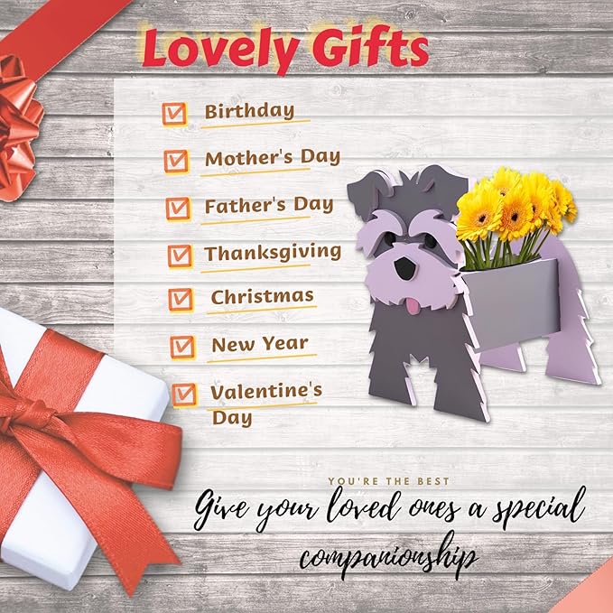 Gray Schnauzers Dog Planter Plant Pots,Cute Garden Dog Flower Planter,Dog Planters Birthday Gifts for Women,Office,Indoor/Outdoor Decor （9.45 * 9.06 * 11.81in）