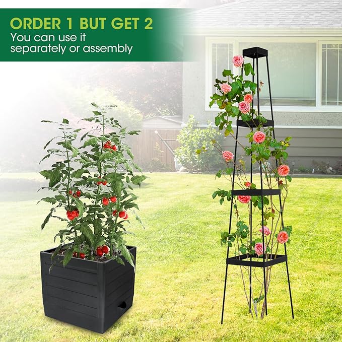 MQFORU 2Pack Raised Garden Bed Planter Boxes with Trellis, 57" Self-Watering Tomato Planter Boxes with Trellis for Climbing Vegetable and Plants, Tomato Cage for Indoor Outdoor Use