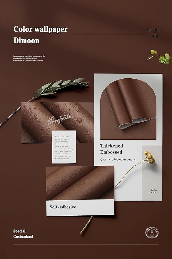 Dimoon 236''x17.7'' Brown Peel and Stick Wallpaper Contact Paper Modern Self Adhesive Wall Paper Removable Renter Friendly Textured Solid Color Shelf Cabinet Vinyl Roll (236''x17.7'',Orange Brown)