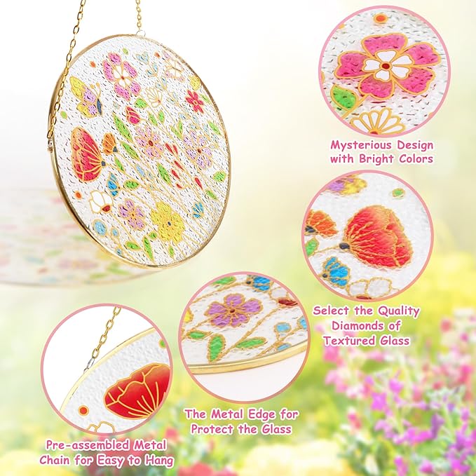 Tuitessine Wild Flower Stained Glass Suncatcher Colorful Flowers Window Wall Hanging Ornament Indoor Hand-Painted Glass Panel Spring Decor Mother’s Day Teacher Appreciation Gift 9.5" x 6.7"