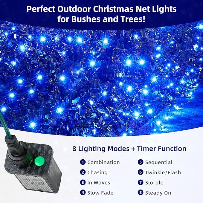 Led Net Lights Christmas Lights Outdoor Blue Christmas Net Lighting with 121Led Mini Globe Lights 5ftx5ft, Outdoor Indoor Fairy Mesh Net Lights for Christmas Trees, Bushes, Shrubs Decorations