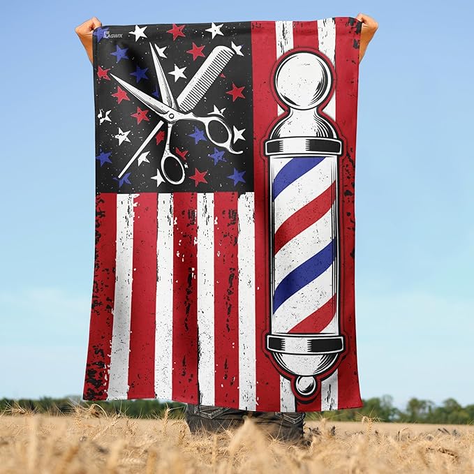 FLAGWIX Barbershop Flag, Barber American Flag - 4th of July Decorations for Home, Inside, Outside, House Flag (29.5" X 39.5") - USA House Garden Flags Premium Polyester, Decorative Outdoor Flags