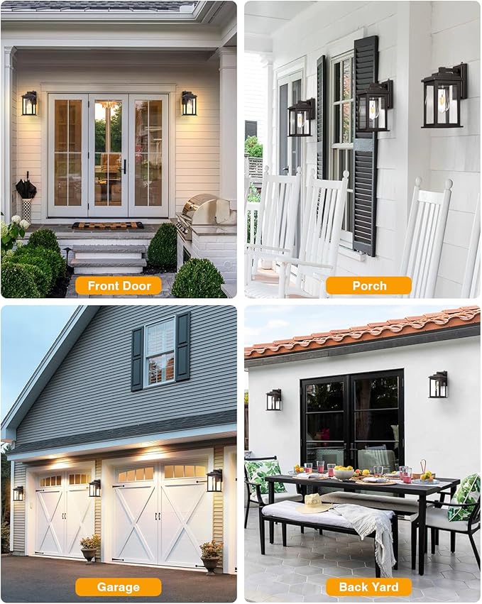 VIANIS Bronze Dusk to Dawn Outdoor Lighting, 2 Pack Outdoor Lights for House, Waterproof Porch Lights, Exterior Lighting Fixtures with Tempered Glass, for House,Garden, Garage,Hardwired, Non-Solar