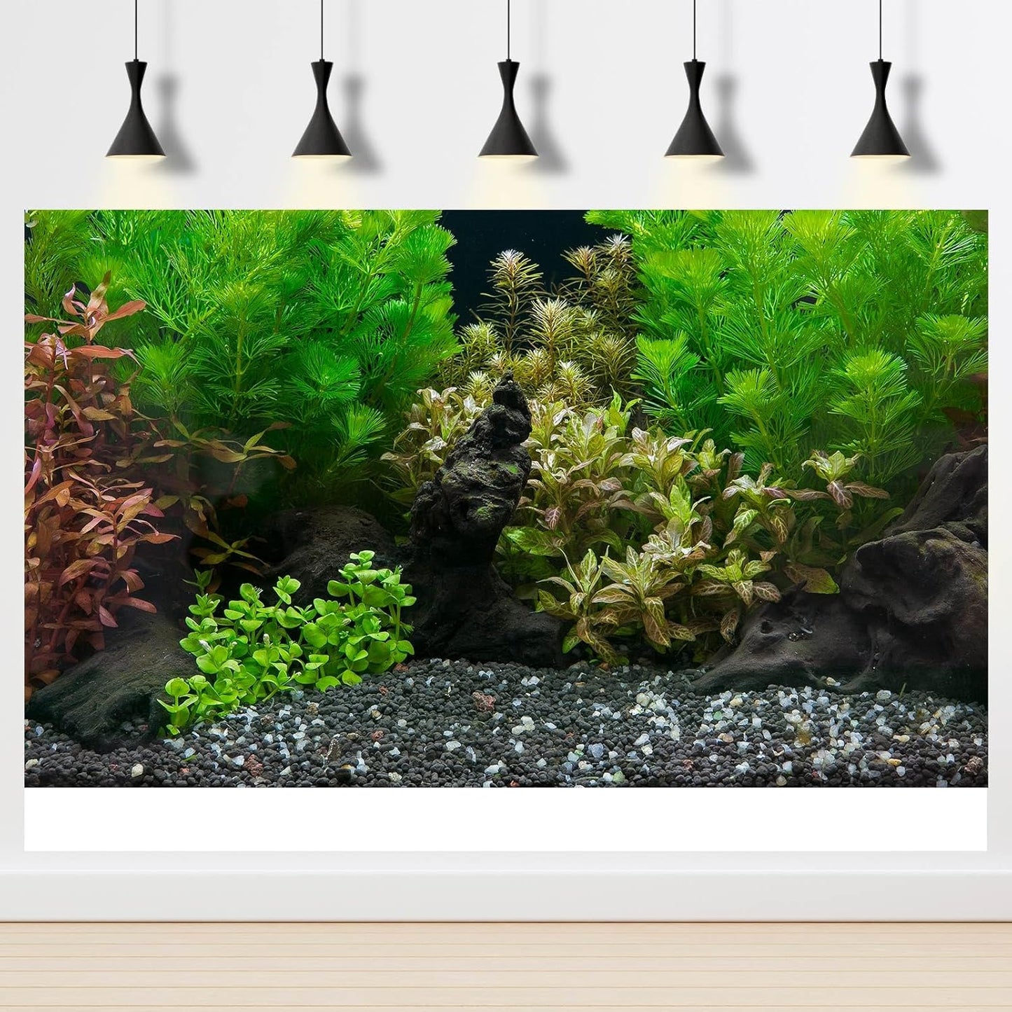 Aquarium Background Exquisite Underwater Grass Leaves with Pebbles Fish Tank Background Vivid Green Aquatic Plant Terrarium Background Stone Dead Woods Leaves Fish Tank Wallpaper 48x24in