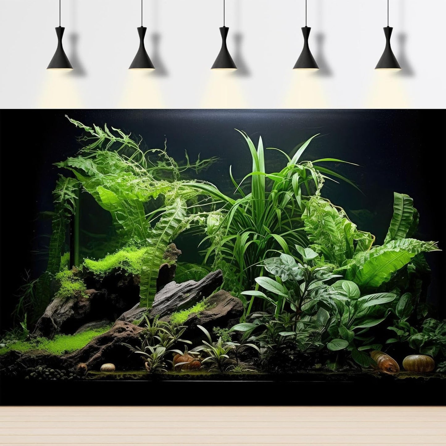 Aquarium Background Freshwater Green Plants Terrarium Background Aquatic Underwater Sea Grass Tank Background Wood Root Rock with Moss Jungle Style Fish Tank Background Poster Wallpaper 24x12in