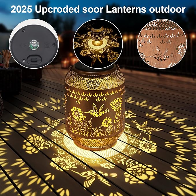 Solar Lanterns Outdoor Waterproof Christmas Birthdays Gifts for Women Mom Grandma Butterfly Garden Decor Metal Hanging Solar LED Lights for Patio(Butterfly Flock-2P)