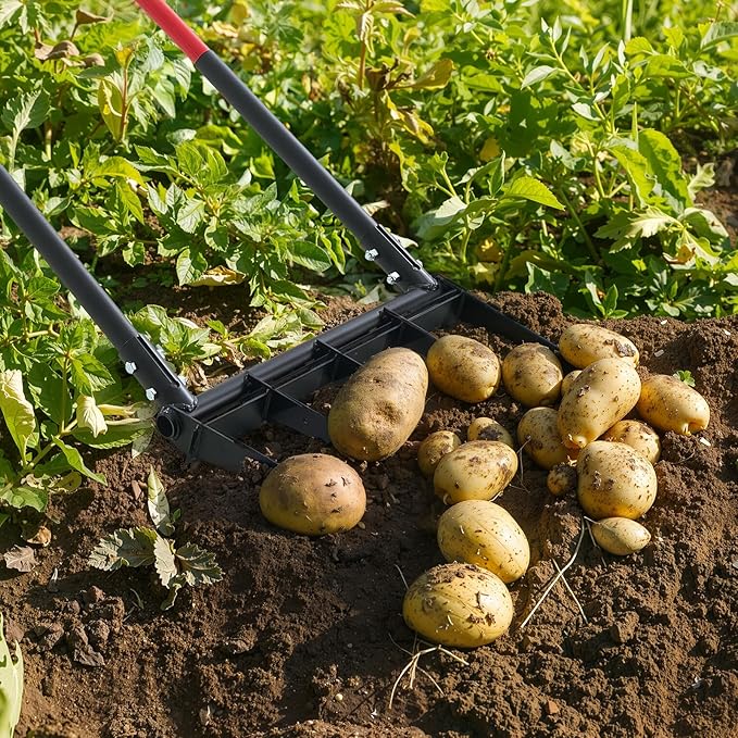 VEVOR Broad Fork, 5-Tine Pitchfork with Dual Fiberglass Handles, Heavy Duty Garden Fork, Ergonomic U-Shaped Design Broadfork Hand Tiller, Gardening Tool for Composting Transplanting Aeration