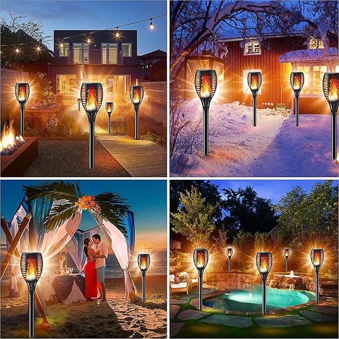 Solar Lights Outdoor, 12LED Tiki Solara Torch Light with Flickering Flame,IP65 Waterproof Mini Solar Torch Light for Outside Garden Patio Pathway Yard Decorations (8pcs)