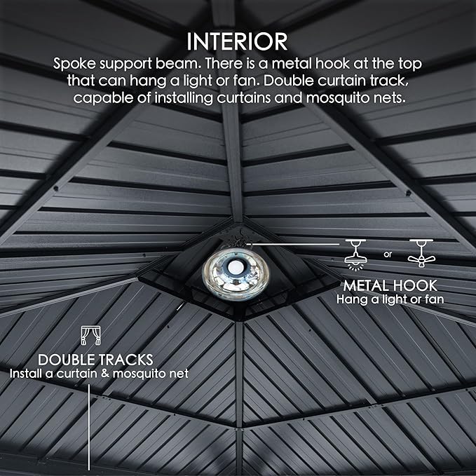 Kozyard Alexander 12' X 12' Aluminum Hardtop Gazebo with Galvanized Steel Double Roof Canopy, Curtain and Netting, Permanent Gazebo Pavilion for Patio, Backyard, Deck, Lawn (Gray)