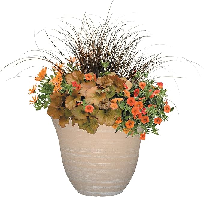 Classic Home and Garden Honeysuckle Resin Flower Pot Planter, Beige, 13"
