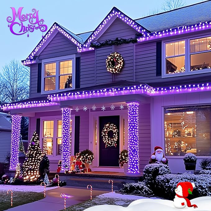 JMEXSUSS 2 Pack Purple Solar Lights Outdoor Waterproof: Each 100 LED 33ft Purple Solar Christmas Lights - 8 Modes Solar Christmas Lights for Outside Tree Holiday Garden Party