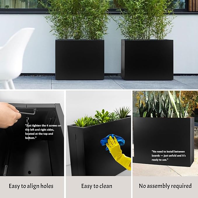 Metal Rectangular Planter, 35.5"x 10"x 28" Black Planter Box for Outdoor, Easy Installation Galvanized Steel Planter with Drainage Holes, Outdoor Planter for Porch/Patio/Garden