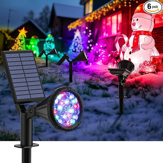 Color Changing Solar Spot Lights Outdoor Halloween Decorations Lights, IP67 Waterproof Landscape Solar Spotlights for Tree, House, Yard, Garden, Christmas Decor-6 Pack