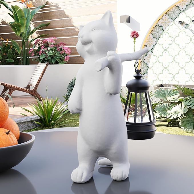 Solar Powered Garden Resin Statue Lights, 10 Inch Waterproof Outdoor Animal Cute Cat Figurine Lights, Suitable for Patios, Balconies, Lawns, Courtyards, Etc (Walking)