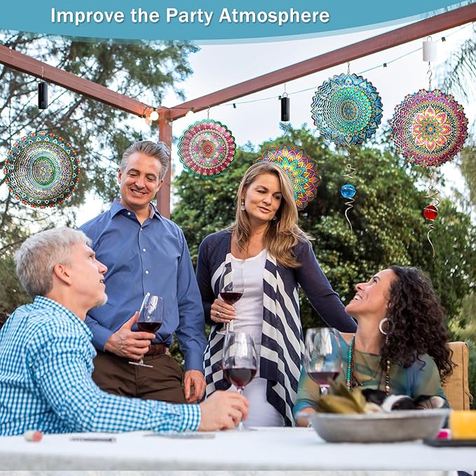 Wind Spinner Rich Love Mandala Wind Spinner Outdoor Hanging Wind Sculptures Kinetic 3D Metal Wind Catcher Yard Art Decoration Garden Decor Gifts for Women/Men/Mother/Father/Daughter/Grandma