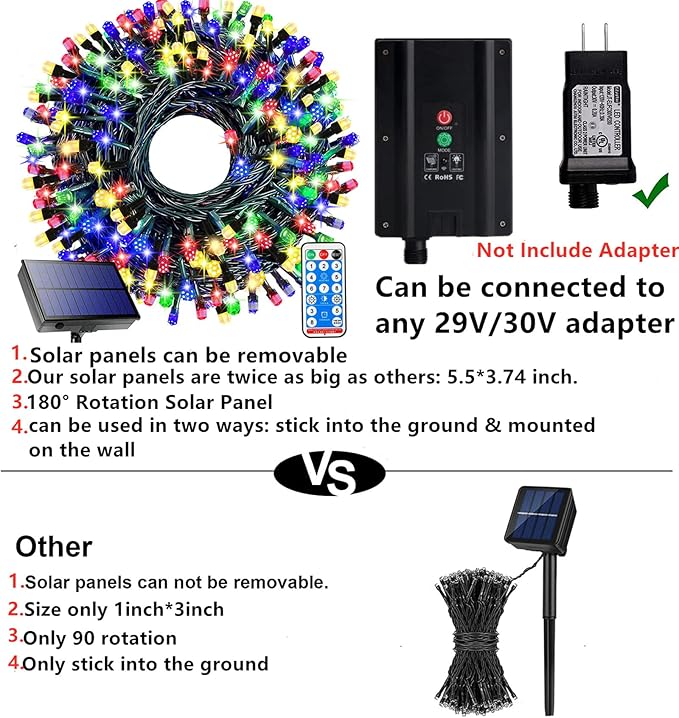 Solar String Lights Outdoor,115 Ft 300 LED Solar Christmas Lights with Remote,8 Modes Waterproof Patio Lights for Christmas Tree Patio Yard Garden Party Decor (Multi-Colored)