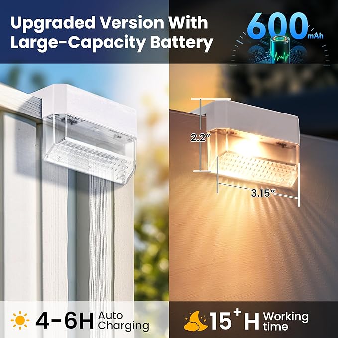 SOLPEX Solar Fence Lights Outdoor,Solar Deck Lights Waterproof Led Solar Lights for Outdoor Stairs,Step,Patio,Yard,Garden,Balcony and Porch,12 Pack Shell-Like Light Spots(White Shell,Warm White&RGB)