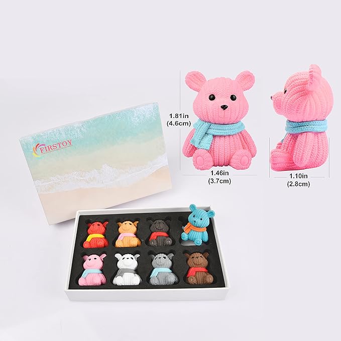8Pcs Mini Resin Teddy Bear Figurines Cute Scarf Bears Desktop Ornaments Car Interior Decoration Garden FigurinesTiny Bear Statues Animals Sculpture Micro Landscape