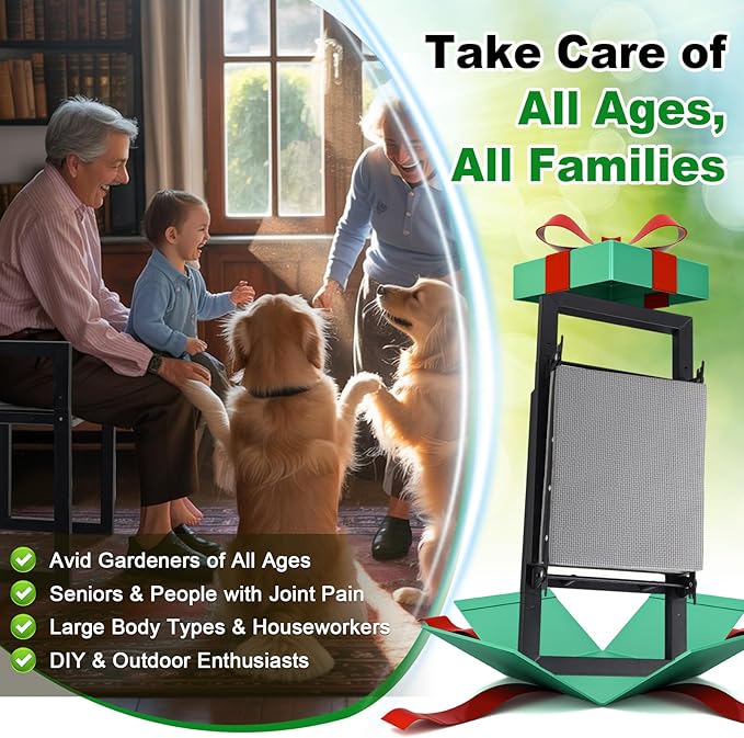 Garden Kneeler and Seat Heavy Duty - Anti-Tip Super Stable Multifunctional Gardening Stool Bench,Wide 12.7" Pads,Foldable Ergonomic Handles for Seniors Women Men Pain-Free Weeding,Planting Yard Work