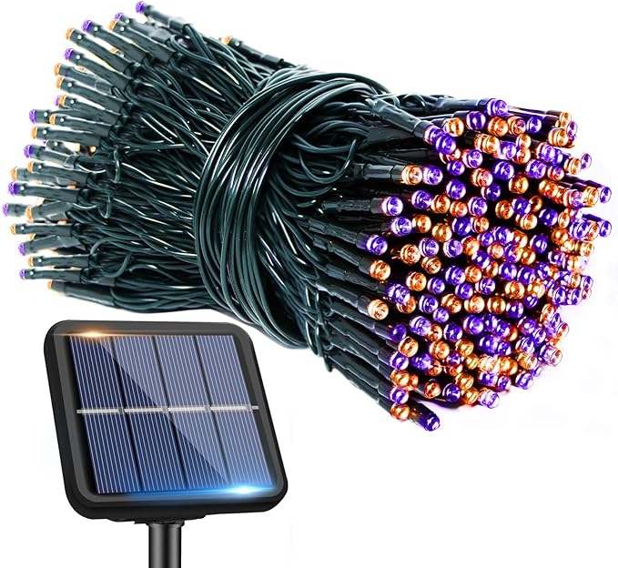 btfarm Solar Halloween String Lights Outdoor, 120LED 39Ft Orange Purple Solar Lights Waterproof Outside, 8 Modes Tree Twinkle Light Solar Powered for Garden Yard Patio Party Decorations