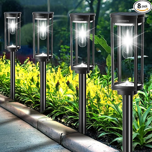 Solar Path Lights Outdoor 8 Pack, Bright Solar Pathway Lights Outside Waterproof, Solar Powered Landscape Lights for Walkway Driveway Lawn Patio Sidewalk Garden Yard, Cool White