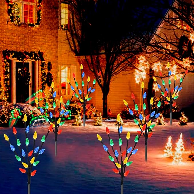 Upgraded 6 Packs 120 LED C6 Solar Christmas Lights, Outdoor Christmas Decorations Yard Lights, 8 Modes Waterproof Christmas Pathway Lights for Christmas Decorations Outdoor Yard Patio Cemetery Grave